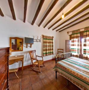 ein Schlafzimmer mit einem Bett und einem Schreibtisch in einem Zimmer in der Unterkunft Posada de Jose Mª El Tempranillo in Alameda