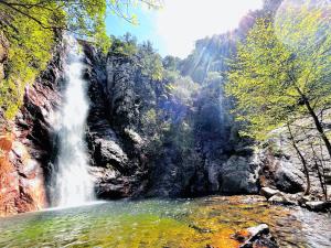 uma cascata num desfiladeiro com uma piscina de água em Cabane 2 em Olivese