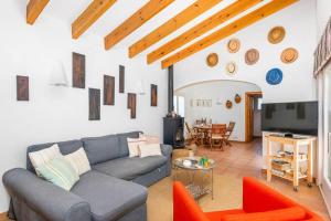 a living room with a couch and a tv at Sa Figuera de Moru in Trebeluger