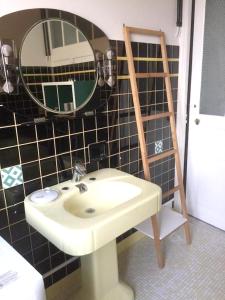 een badkamer met een wastafel en een spiegel bij Maison de 4 chambres avec jardin clos et wifi a Fresnes en Woevre in Fresnes-en-Woëvre