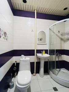 a bathroom with a toilet and a sink and a shower at Apartment on Bagratuniats Street in Yerevan