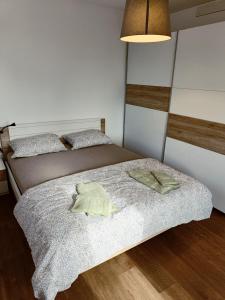 um quarto com 2 camas e um candeeiro em Green Apartment Cerknica em Cerknica