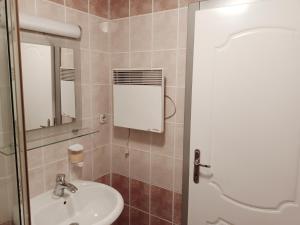 La salle de bains est pourvue d'un lavabo et d'un miroir. dans l'établissement Apartments Gugoski, à Ohrid