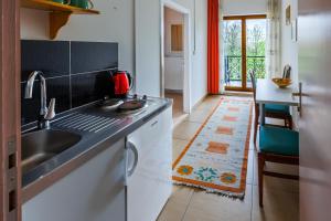 eine Küche mit einer Spüle und einer Arbeitsplatte in der Unterkunft Apartments Villa Kobilj in Banja Luka