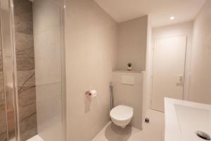 a bathroom with a toilet and a shower at Lumineux, tout confort, Wifi & Terrace & Parking in Saint-Laurent-du-Var +23 photos