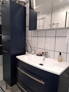 a bathroom with a sink and a mirror at Chambre chez l’habitant chez Nadine in Cagnes-sur-Mer