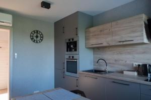 a kitchen with a sink and a counter top at Hotel Pod Brzozą in Strzelce Opolskie