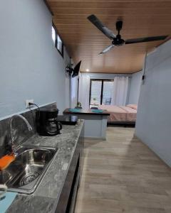 a kitchen with a sink and a ceiling fan at MILA Apartments #4 in Tamarindo