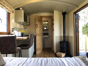 a kitchen and a stove in a tiny house at Mayflower in Rhayader