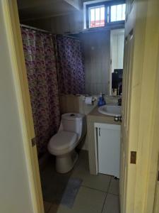 a bathroom with a toilet and a sink at Tormalyn Spa in Coquimbo