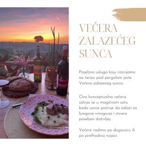 a menu for a restaurant with a plate of food at Matea Slowliving in Čortanovci