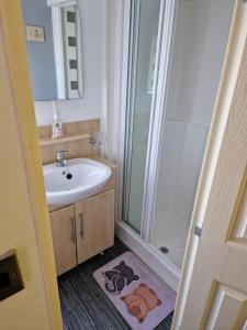 a bathroom with a sink and a shower at Just Resort No29 in Balminnoch