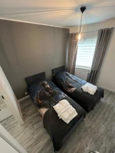 sypialnia z 2 łóżkami w pokoju w obiekcie Black Horse 24h zameldowanie w mieście Gdynia