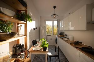 Η κουζίνα ή μικρή κουζίνα στο Spacious, quiet and bright apartment, close center - Mokotów air-conditioned rooms