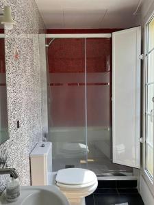 un baño con inodoro y lavabo en Apartamento Plaza Mayor - Torrelavega, en Torrelavega