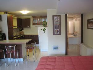 a kitchen with a refrigerator and a table and chairs at Sweet Sardinia Apartment R2968 in Elmas