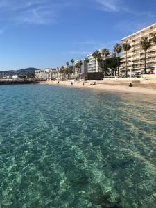 widok na plażę z wody w obiekcie Superbe T2 Juan Les Pins 300m des plages w mieście Antibes