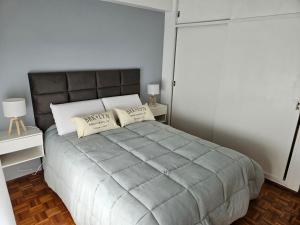 een slaapkamer met een groot bed met 2 kussens erop bij RECOLETA BS AS in Buenos Aires