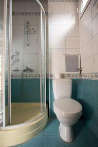 a bathroom with a toilet and a shower at Private summer villa close to the black sea in Nesebar