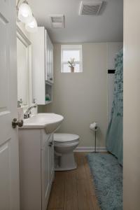 een witte badkamer met een wastafel en een toilet bij Ricehope Place in Charleston