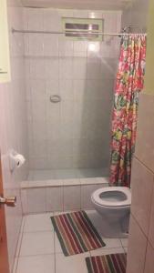 a bathroom with a toilet and a shower at Spacious Home in Couva