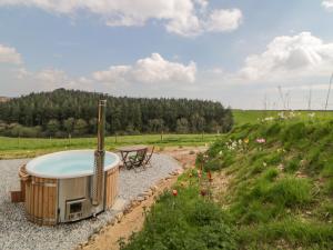 een hot tub en een picknicktafel in een veld bij Erme in Plymouth