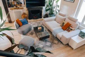 a living room with two couches and a fireplace at T&T Homestay in Bègles