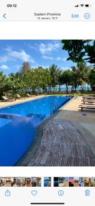 a collage of two pictures of a swimming pool at Beach Bliss in Trincomalee