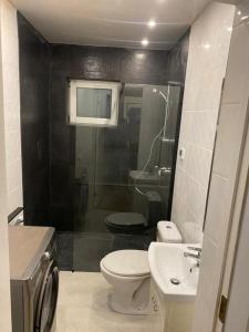 a small bathroom with a toilet and a sink at Villa Saulkrasti Balta Kapa White Dunes in Saulkrasti