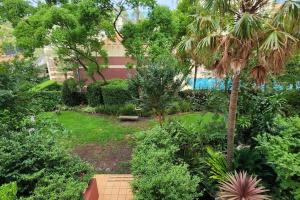 un giardino con una palma e una piscina di Homely Apartment In Sought After Building a Sydney