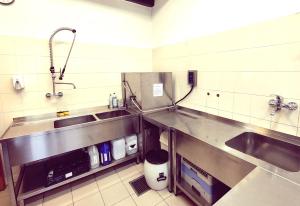 a kitchen with stainless steel counters and a sink at Villa Šumik- Peaceful Hideaway in Ruše