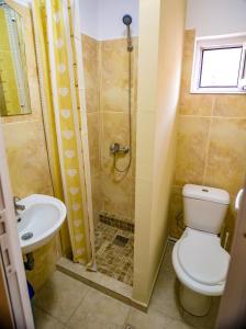 a bathroom with a toilet and a shower and a sink at Casa Bibi in 2 Mai +13 photos