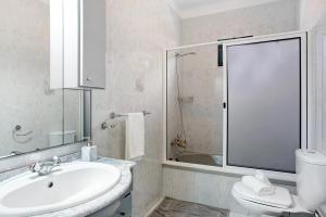 Un baño con lavabo, inodoro y ducha. en Estrela House, en Venda do Atalhinho 20 fotos más
