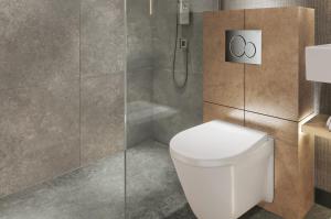 a bathroom with a toilet and a shower at Erzurumlu Hotel in Kilyos
