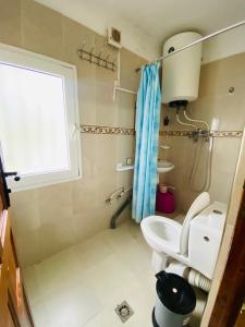 a bathroom with a toilet and a window at Motel Ain Mersa in Ifrane