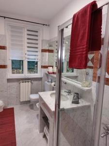 La casa di Max في لا سبيتسيا: حمام مع دش ومغسلة ومرحاض
