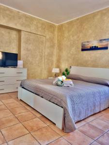 a bedroom with a large bed and a television at Acquamarina in Gaeta