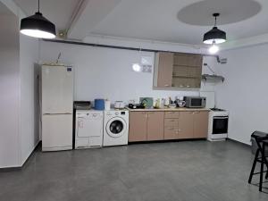 a kitchen with a refrigerator and a washer and dryer at Vila Ris Bucharest Unirii ,Centru in Bucharest