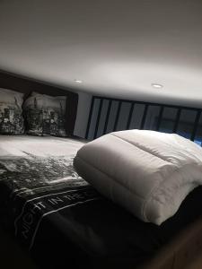 een zwart-wit bed in een slaapkamer bij Marron 5 stars appartement in Amiens