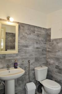 a bathroom with a white toilet and a sink at SkyView Meteora in Kalabaka +19 photos