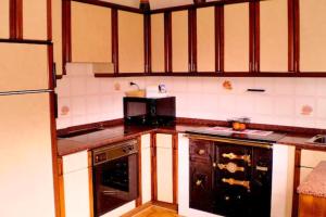 una cucina con piano cottura e frigorifero di 2 bedrooms appartement with furnished terrace and wifi at Villamayor a Villamayor