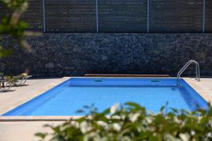 uma grande piscina azul ao lado de uma parede em Kalostous em Agia Triada