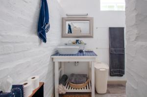 a bathroom with a sink and a mirror at The Earthy Inn in Greyton