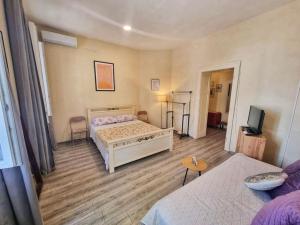 1 dormitorio con 1 cama y TV. en Dalmatian Apartment in the City Center en Split
