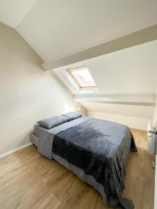 a bedroom with a bed and a skylight at A1 Champagne Loft - 105 m2 6 personnes - Place de la République - Châlons en Champagne in Chalons en Champagne +27 photos