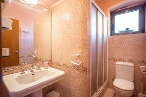 La salle de bains est pourvue d'un lavabo et de toilettes. dans l'établissement Villa privada de lujo Can Riera, à Pujals dels Cavallers
