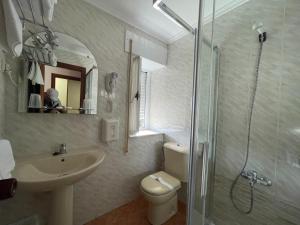 a bathroom with a toilet and a sink and a shower at Luarca Zabala in Luarca +34 photos
