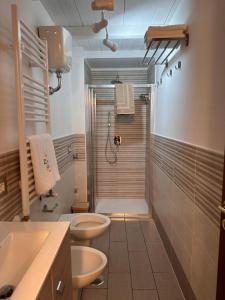 a bathroom with a shower and a toilet and a sink at Zara Palace - Tasso in Scafati +12 photos