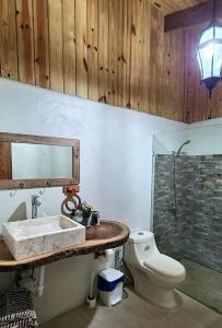 a bathroom with a sink and a toilet at Montañas VIP Family Room in Constanza