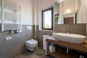 uma casa de banho com um lavatório branco e um WC. em Agriturismo La Collina degli Olivi em Certaldo